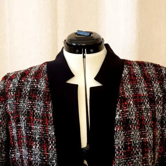 Lane Bryant Red, Gray, Black & White Knit Tweed Blazer w/Black Trim | Size 18 - Picture 2 of 9